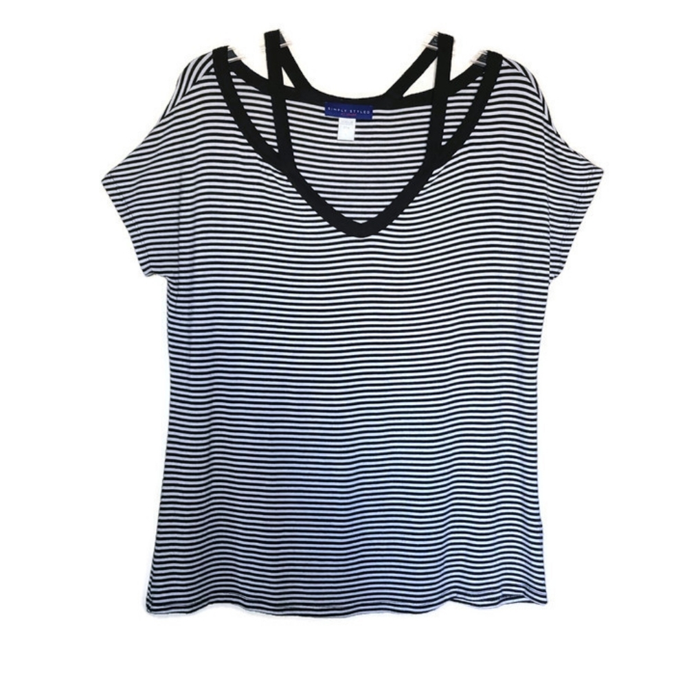 Simply Styled Short Sleeve Striped Top Large